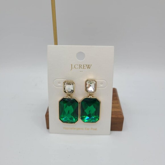 J Crew Factory Green Clear Drop Earrings NWT! NEW! - Picture 3 of 4